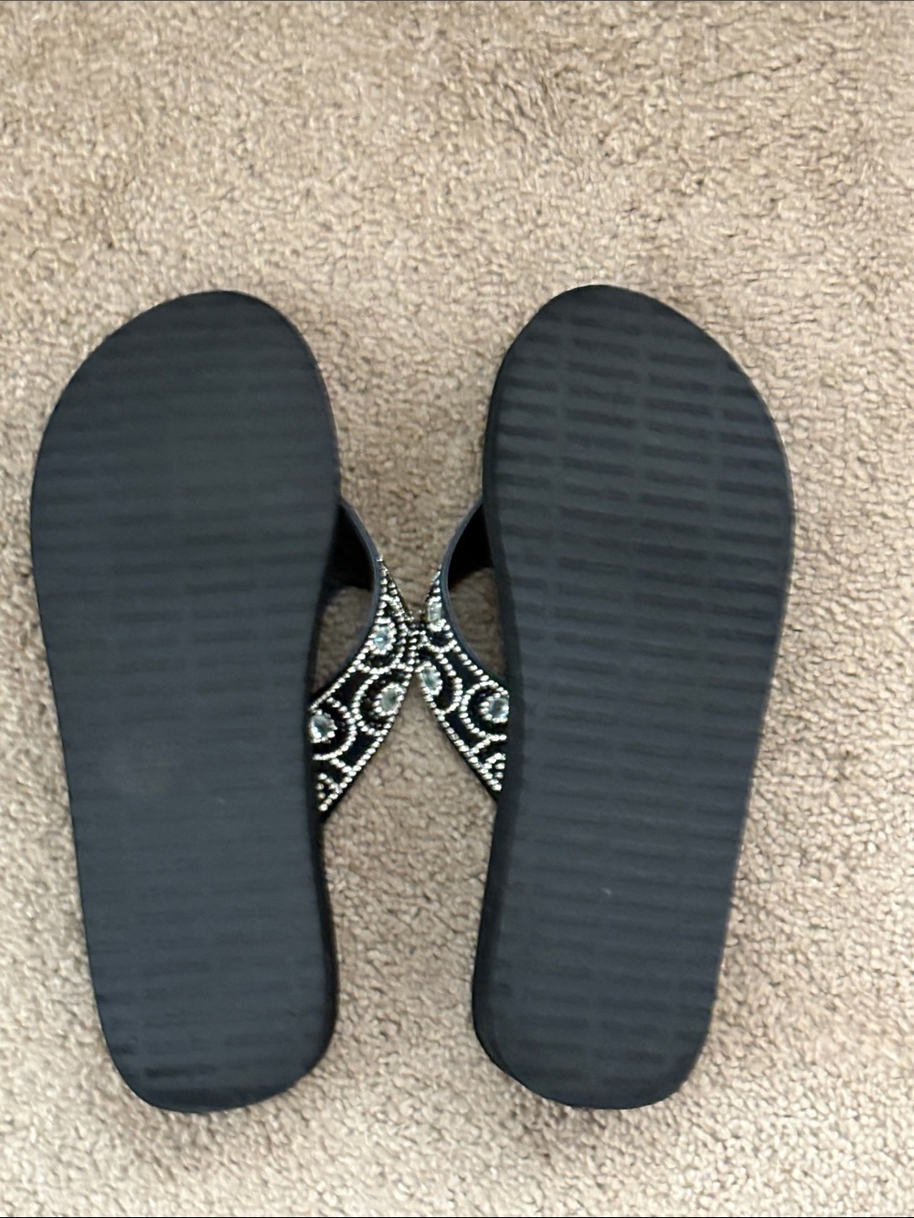 Women’s Yellow Box Black Jeweled Thong Sandals - Picture 2 of 3